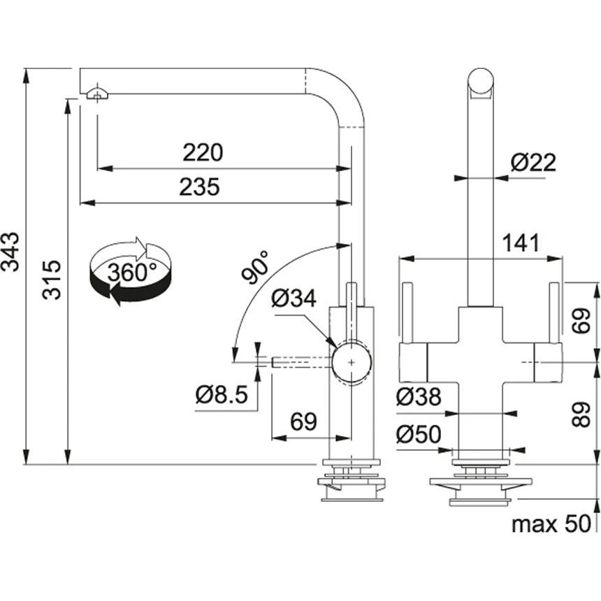 Franke Neptune Swivel Spout Kitchen Mixer Tap - Matt Black - 115.0533.344 - Image 2