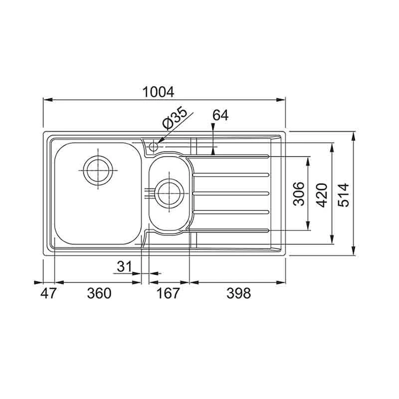 Franke Neptune 1.5 Bowl Sink With Right Hand Drainer NEX 251 - Stainless Steel - 127.0059.658 - Image 2