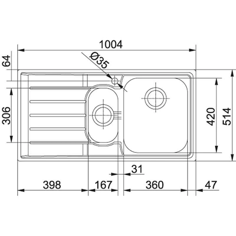 Franke Neptune 1.5 Bowl Sink With Left Hand Drainer NEX 251 - Stainless Steel - 127.0059.717 - Image 2