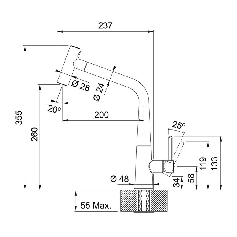 Franke Icon Pull Out Double Jet Shower Kitchen Tap - Matt Black - 115.0625.190 - Image 2
