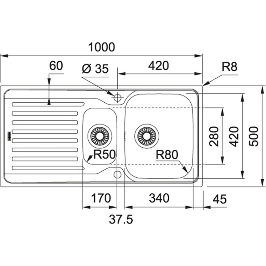 Franke Antea 1.5 Bowl Inset Kitchen Sink Reversible AZN 651 - Stainless Steel - 101.0489.526 - Image 2