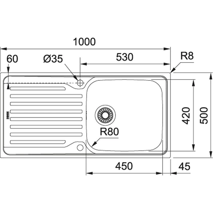 Franke Antea 1 Bowl Inset Kitchen Sink Reversible AZN 611-100 - Stainless Steel - 101.0489.525 - Image 2