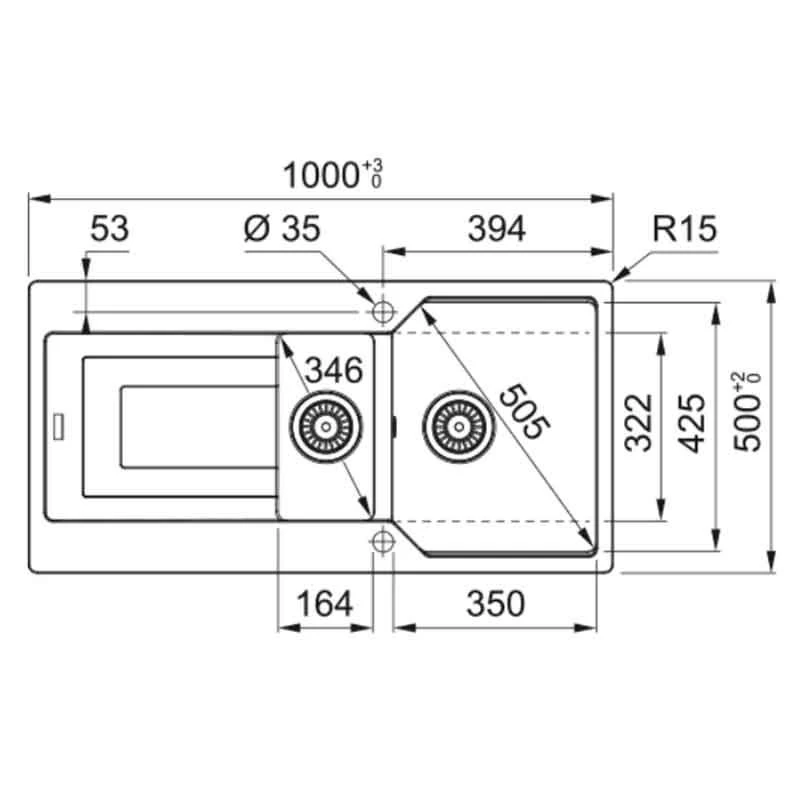 Franke Urban 1.5 Bowl Inset Fragranite Kitchen Sink Reversible UBG 651 - Matt Black & Colourline Waste - 114.0689.390 - Image 2