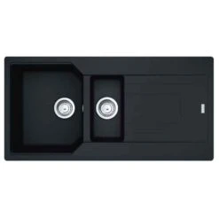 Franke Urban 1.5 Bowl Inset Fragranite Kitchen Sink Reversible UBG 651 - Matt Black & Colourline Waste - 114.0689.390