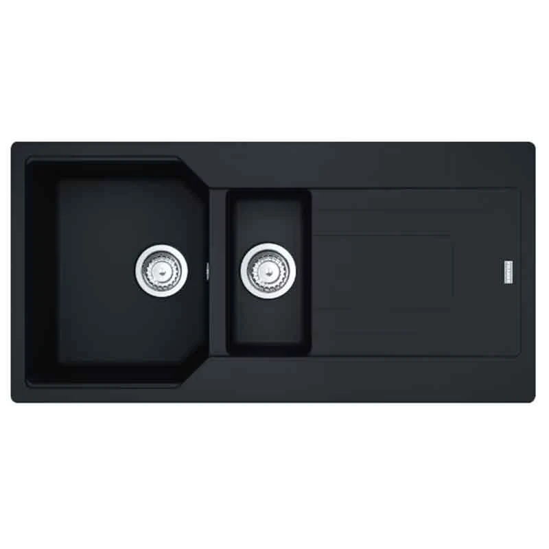Franke Urban 1.5 Bowl Inset Fragranite Kitchen Sink Reversible UBG 651 - Matt Black & Colourline Waste - 114.0689.390